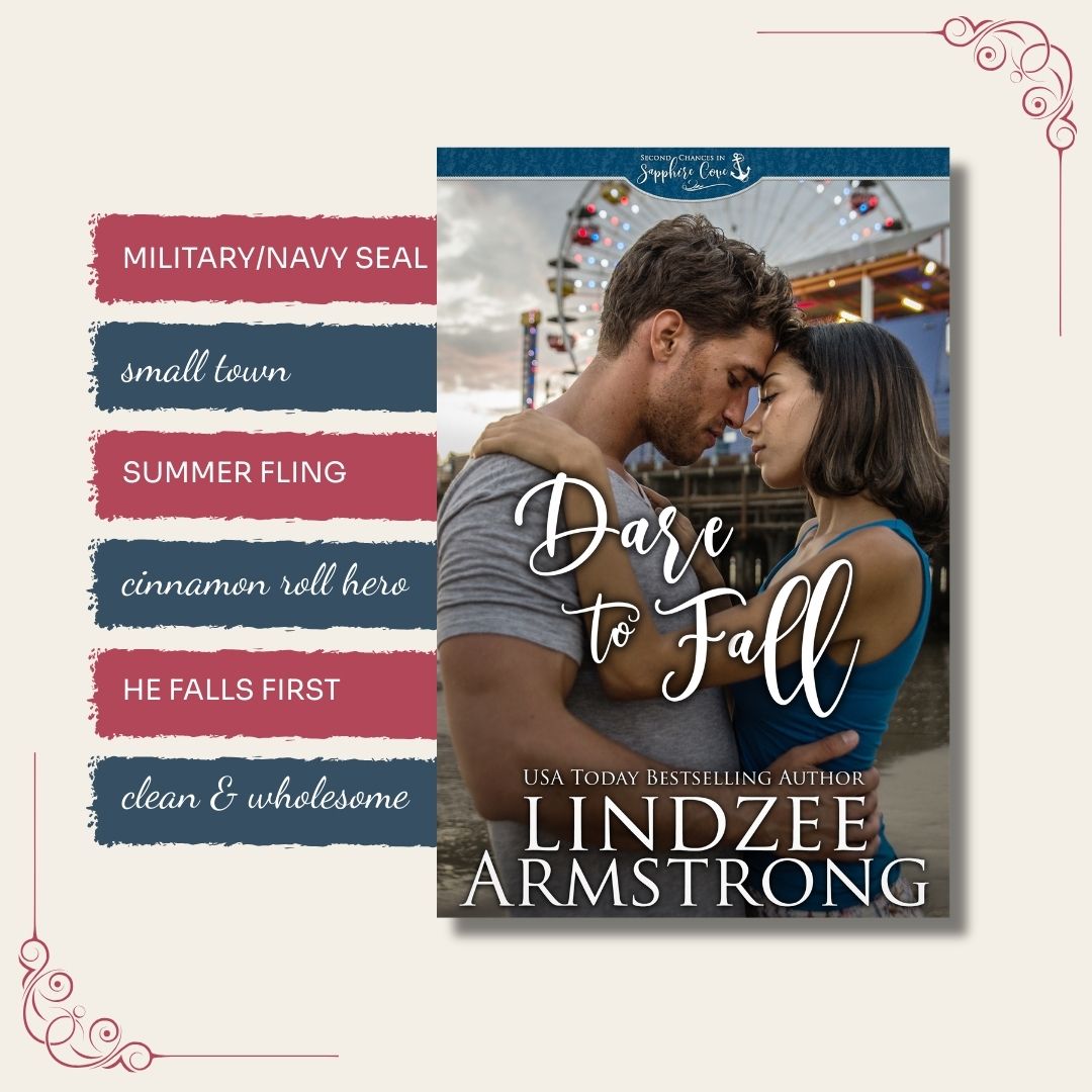 Dare to Fall by Lindzee Armstrong trope map, clean small town contemporary romance in the Sapphire Cove series