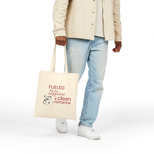 Tote Bag — "Fueled by Caffeine & Clean Romance" Canvas Grocery/Book Tote