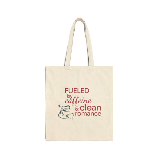 Tote Bag — "Fueled by Caffeine & Clean Romance" Canvas Grocery/Book Tote