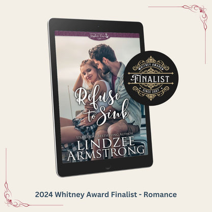 Refuse to Sink by Lindzee Armstrong, clean contemporary small town romance in the Second Chances in Sapphire Cove series, is a 2024 Whitney Award finalist in romance