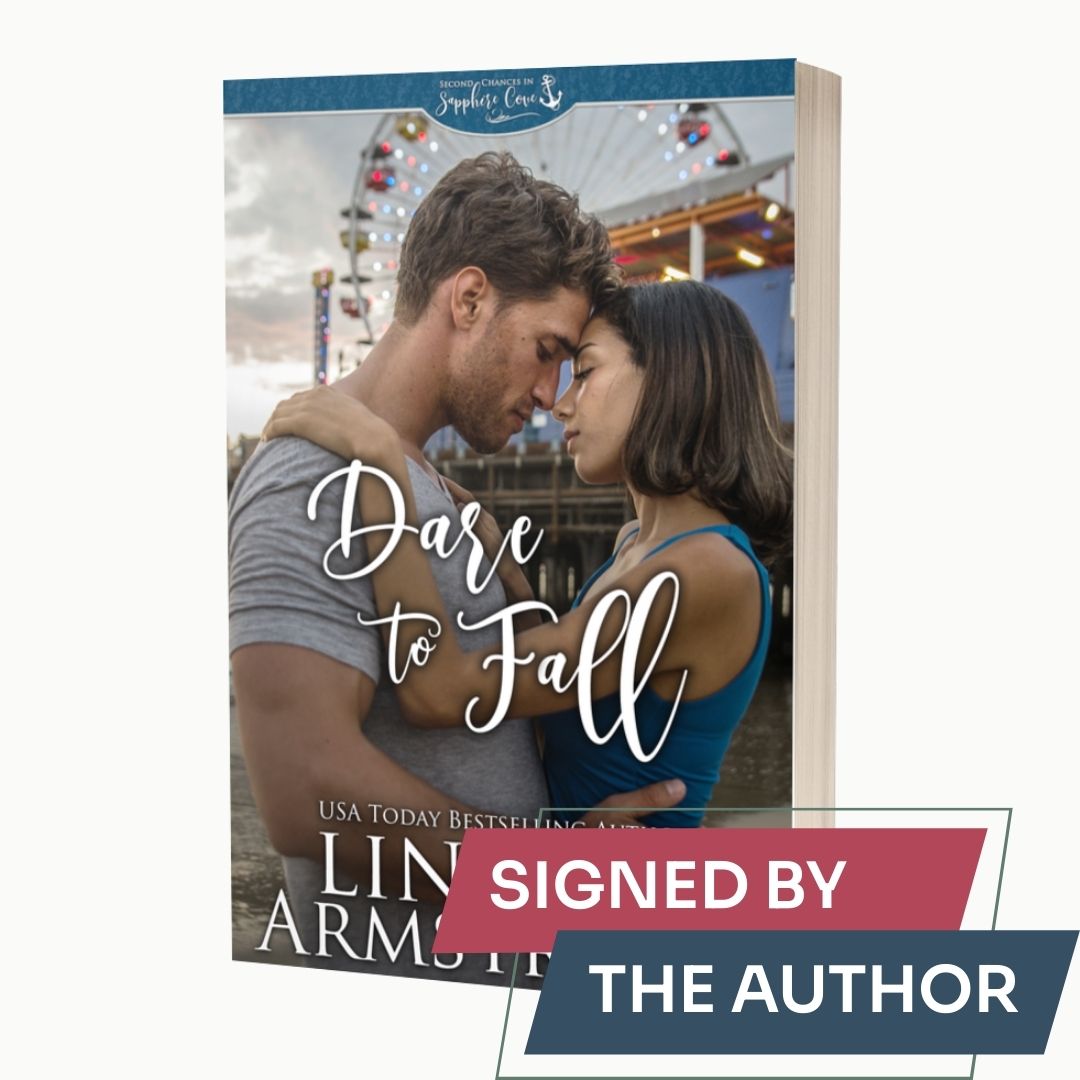 Dare to Fall by Lindzee Armstrong signed paperback, clean small town romance in the Second Chances in Sapphire Cove series