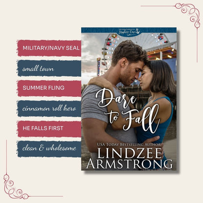 Dare to Fall by Lindzee Armstrong trope map, clean small town contemporary romance in the Sapphire Cove series
