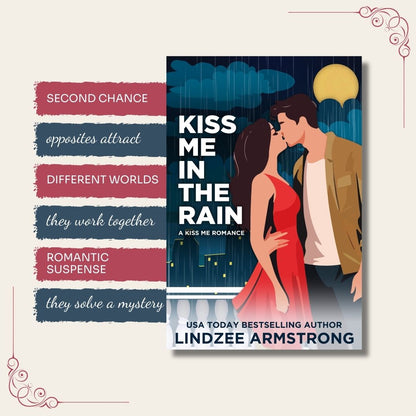 Kiss Me in the Rain by Lindzee Armstrong trope map, clean romantic suspense in the Kiss Me series
