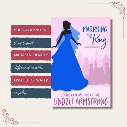 Marrying the King by Lindzee Armstrong trope map, clean time travel romance in the Royal Secrets series