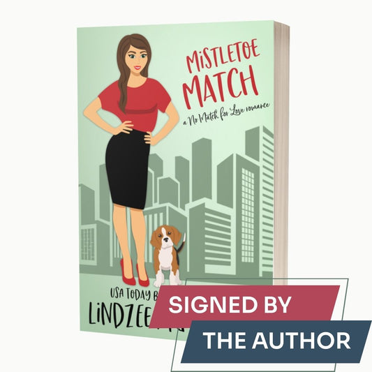 Mistletoe Match by Lindzee Armstrong signed paperback, clean romantic comedy in the No Match for Love series