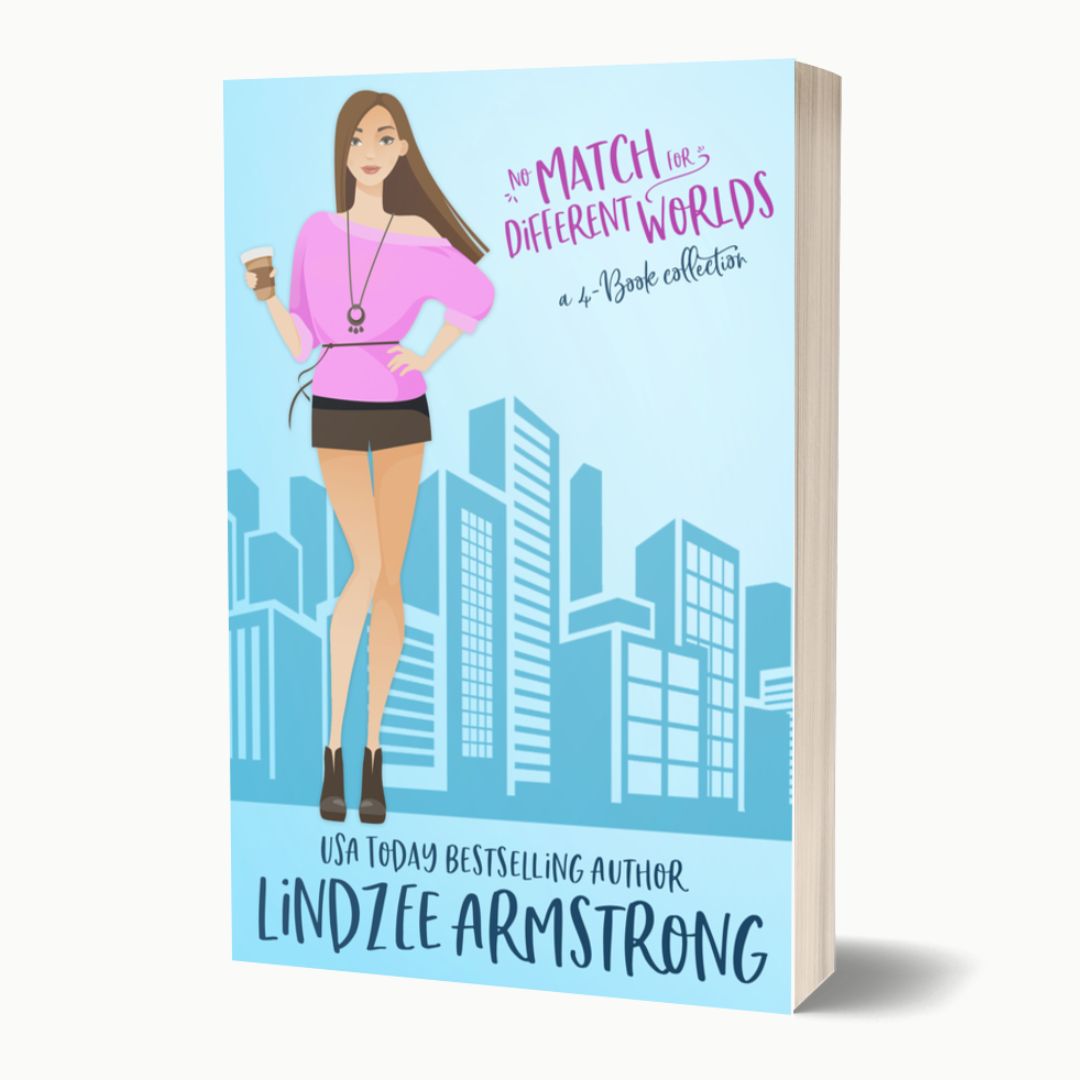 No Match for Different Worlds 4-book collection by Lindzee Armstrong paperback omnibus, clean romantic comedy in the No Match for Love series