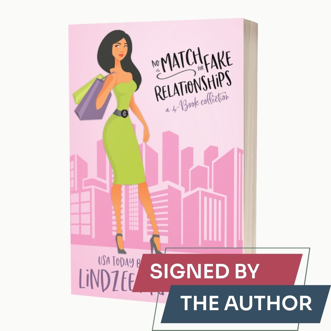 No Match for Fake Relationships 4-book collection by Lindzee Armstrong signed paperback omnibus, clean romantic comedy in the No Match for Love series