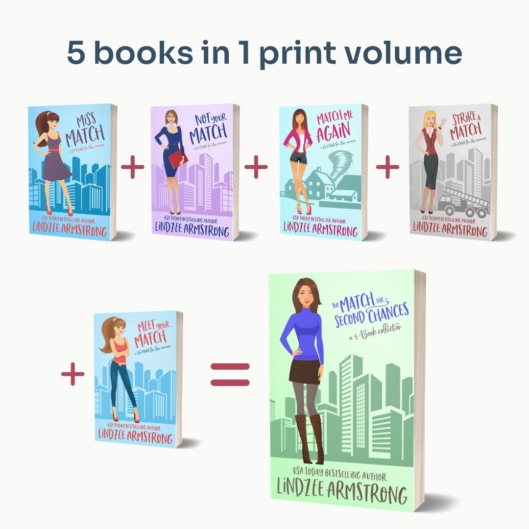 No Match for Second Chances 5-book collection by Lindzee Armstrong paperback omnibus, clean romantic comedy in the No Match for Love series