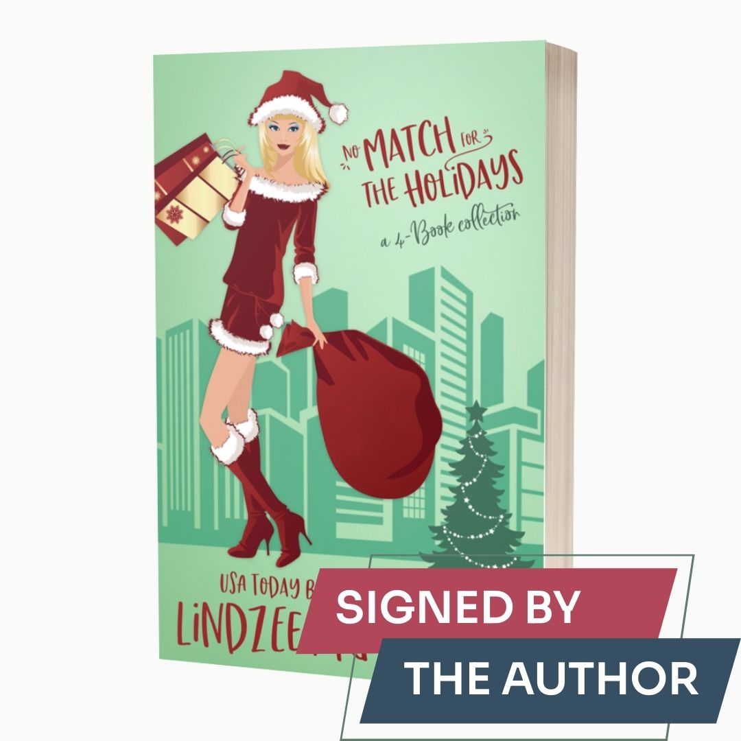 No Match for the Holidays 4-book collection by Lindzee Armstrong signed paperback omnibus, clean romantic comedy in the No Match for Love series