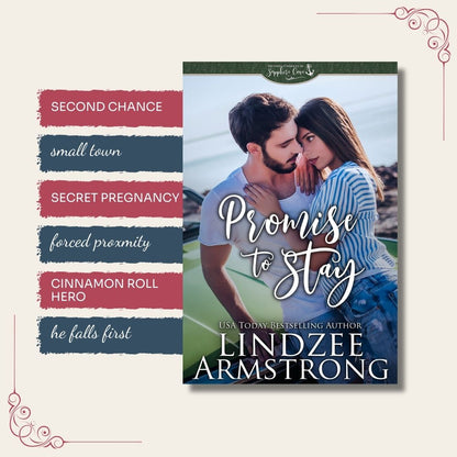 Promise to Stay by Lindzee Armstrong trope map, clean small town contemporary romance in the Sapphire Cove series